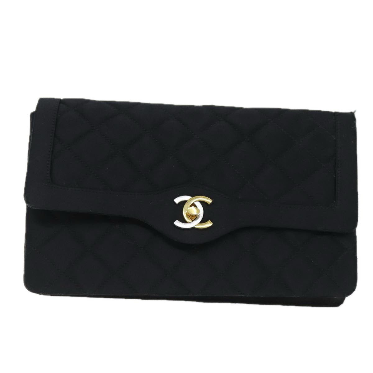 CHANEL Matelasse Chain Shoulder Bag Satin Paris limited Black CC Auth 74757A - 0