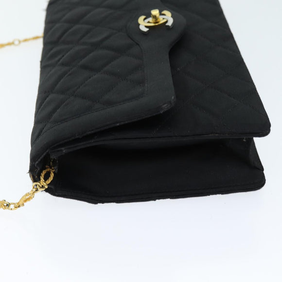 CHANEL Matelasse Chain Shoulder Bag Satin Paris limited Black CC Auth 74757A