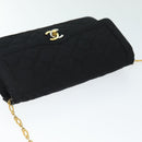 CHANEL Matelasse Chain Shoulder Bag Satin Paris limited Black CC Auth 74757A-6