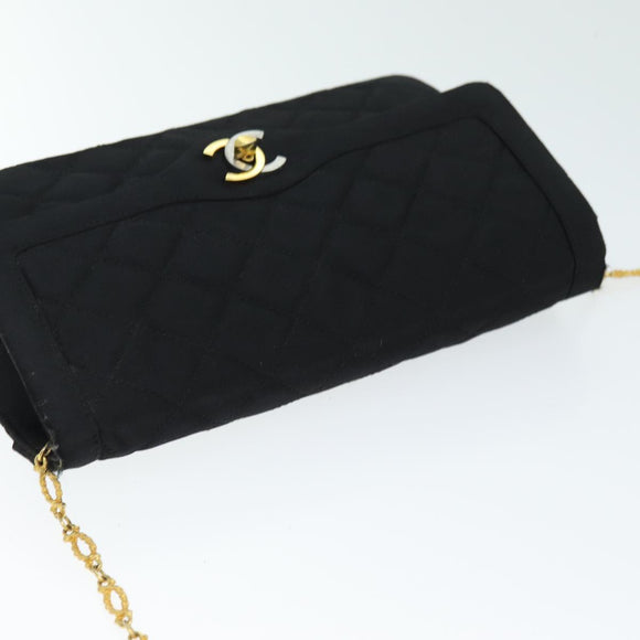 CHANEL Matelasse Chain Shoulder Bag Satin Paris limited Black CC Auth 74757A