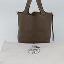 HERMES Pico Tan Lock MM Shoulder Bag Taurillon Clemence Etope Auth 74760A-12