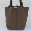 HERMES Pico Tan Lock MM Shoulder Bag Taurillon Clemence Etope Auth 74760A-3