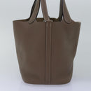 HERMES Pico Tan Lock MM Shoulder Bag Taurillon Clemence Etope Auth 74760A-4
