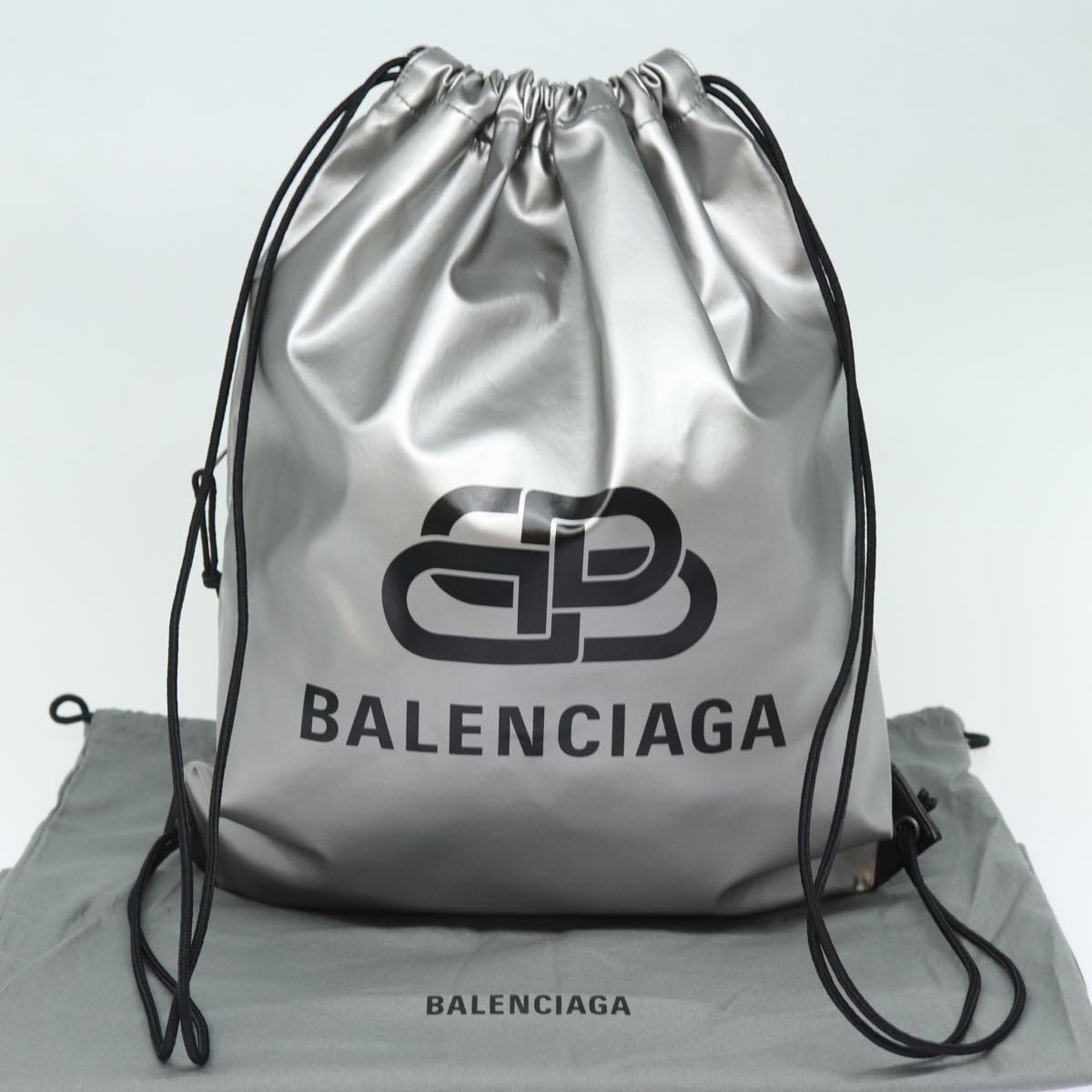 BALENCIAGA BB Explorer Backpack Nylon Silver 593648 Auth 74772