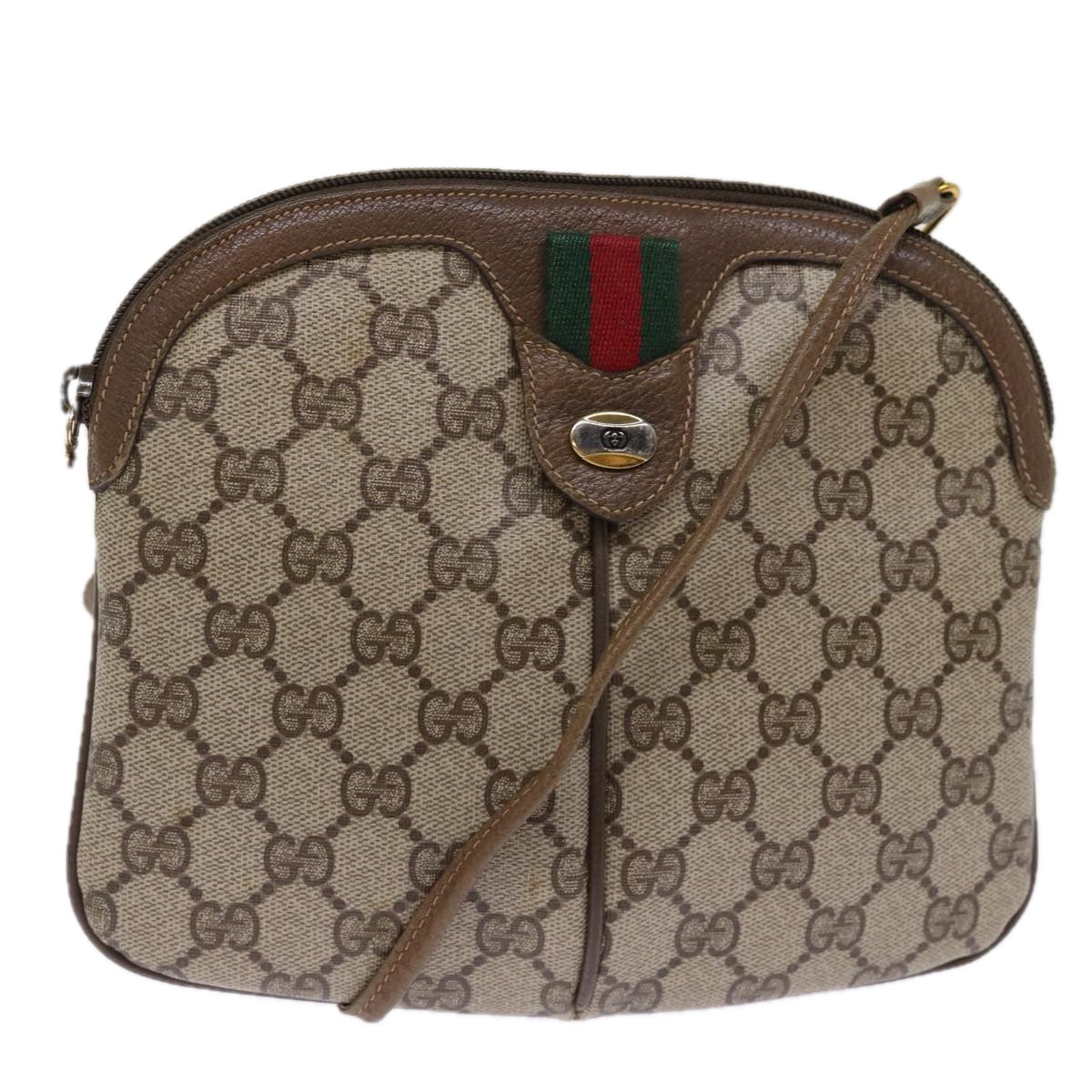 GUCCI GG Supreme Web Sherry Line Shoulder Bag PVC Beige Red 68 02 047 Auth 74779