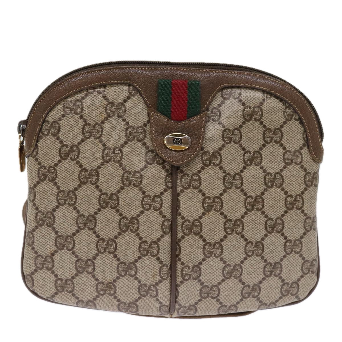 GUCCI GG Supreme Web Sherry Line Shoulder Bag PVC Beige Red 68 02 047 Auth 74779