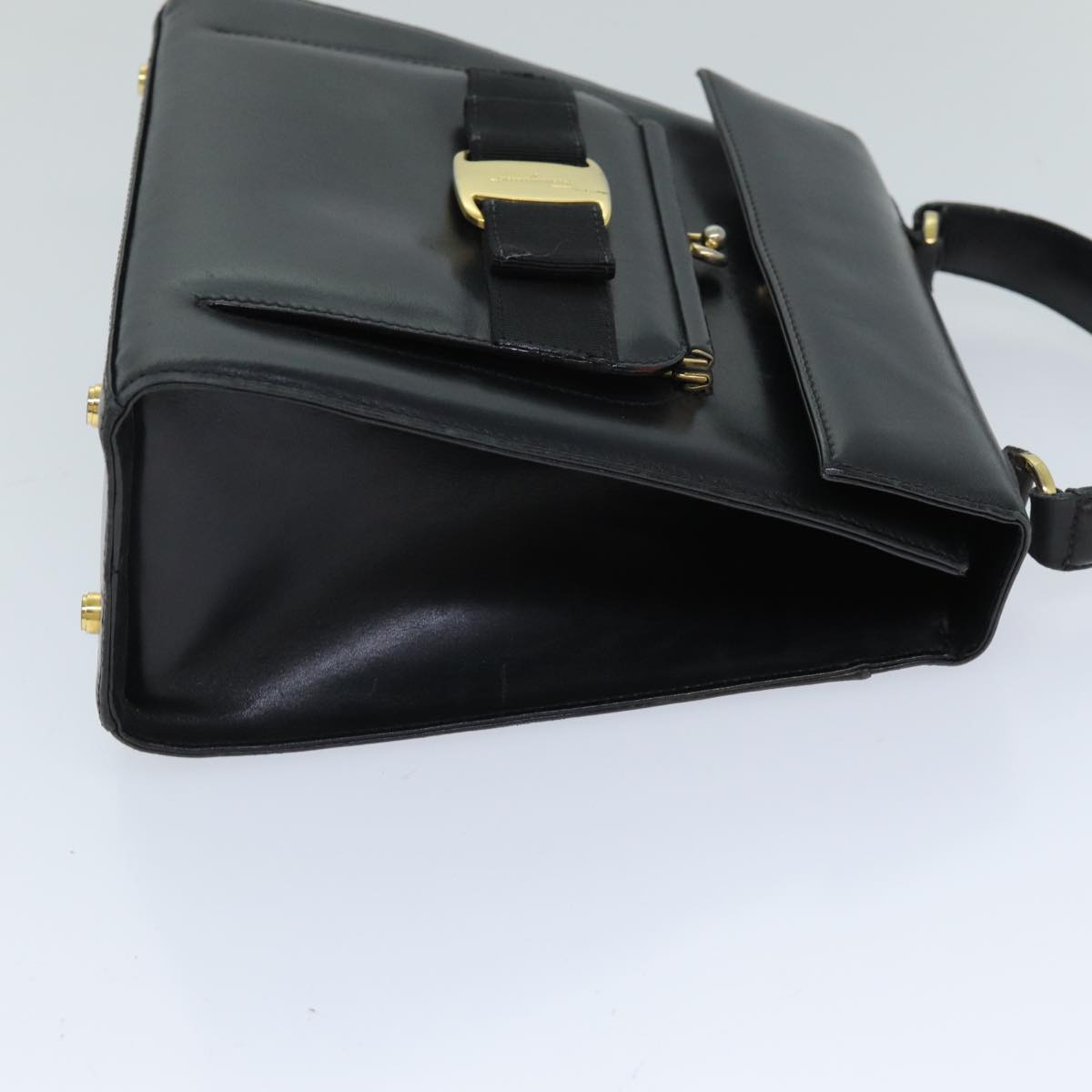 Salvatore Ferragamo Hand Bag Leather Black Auth 74788