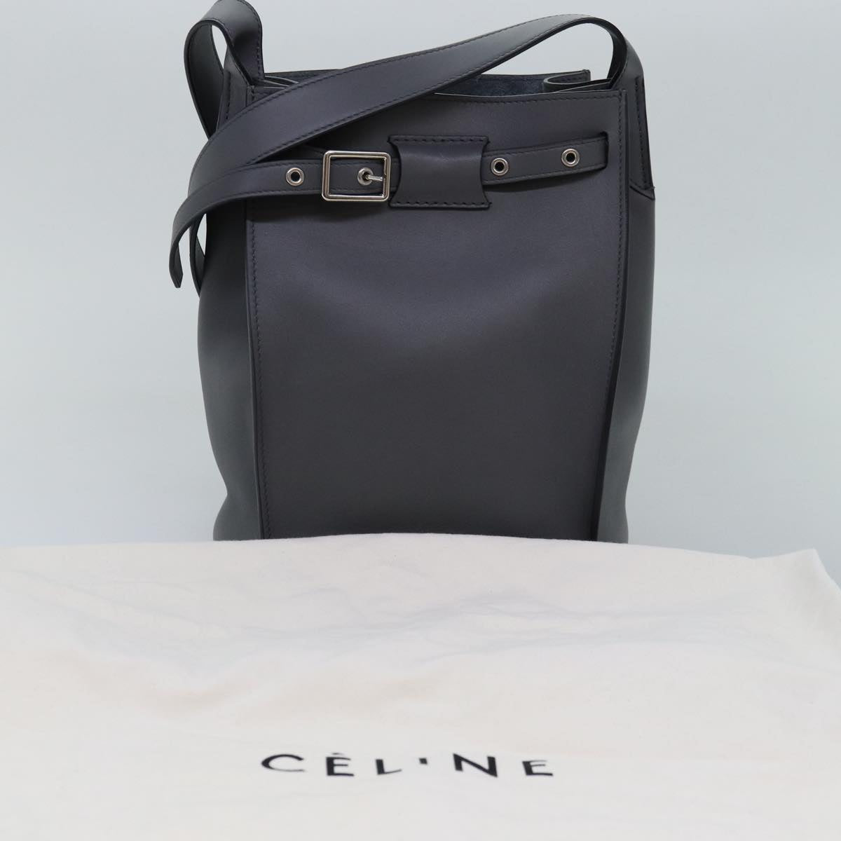 CELINE Big bag Shoulder Bag Leather Gray Auth 74791SA