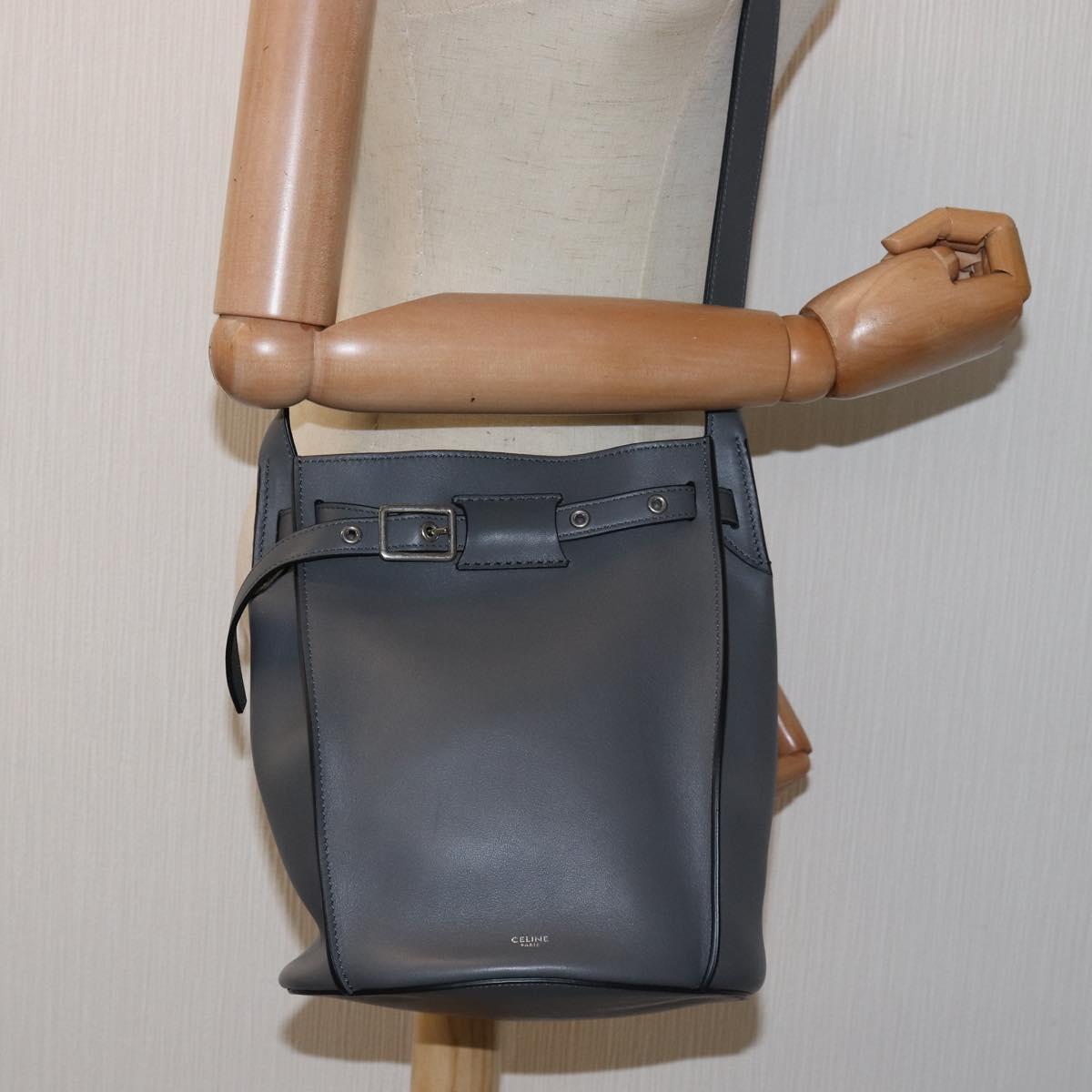 CELINE Big bag Shoulder Bag Leather Gray Auth 74791SA