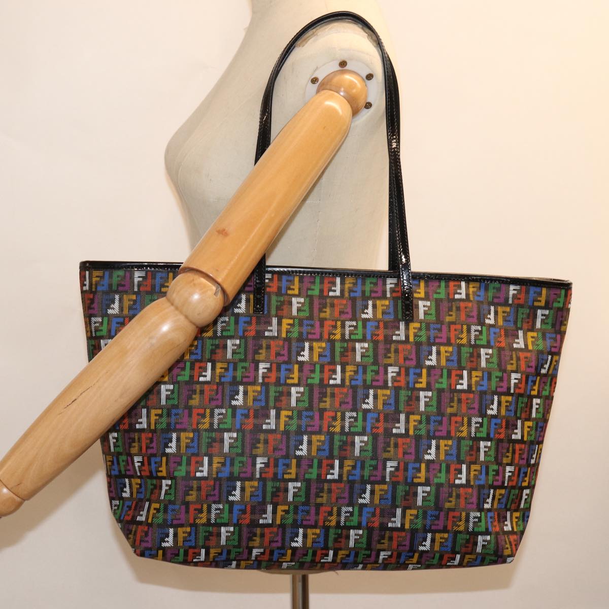 FENDI Zucchino Canvas Tote Bag Multicolor Auth 74808