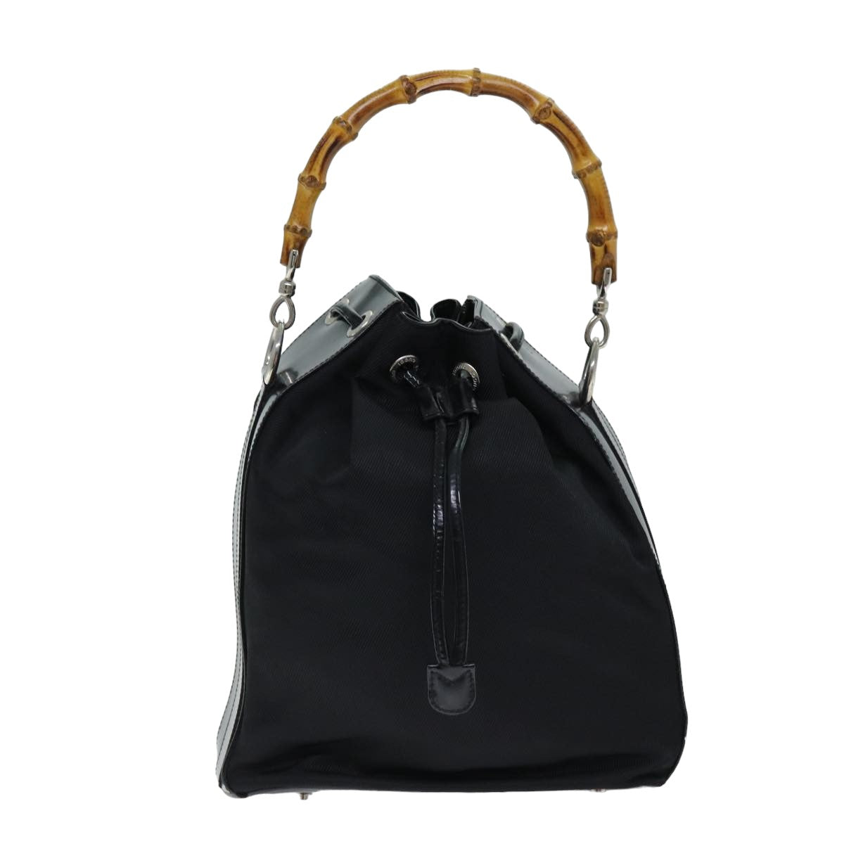 GUCCI Bamboo Hand Bag Nylon 2way Black 001 2684 1657 Auth 74809