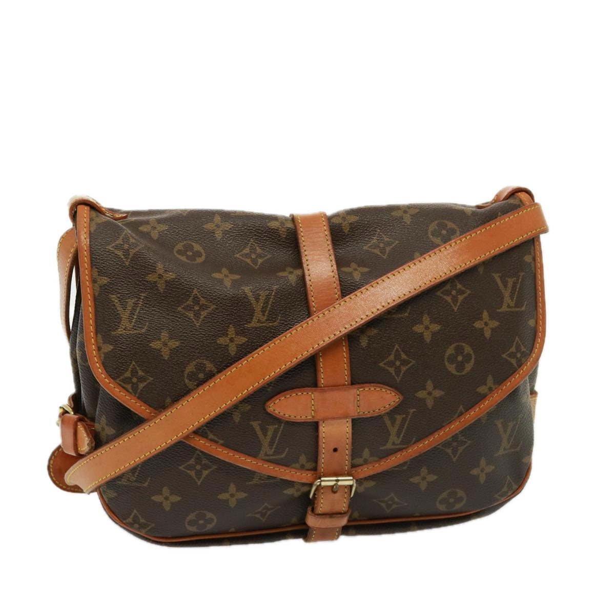 LOUIS VUITTON Monogram Saumur 35 Shoulder Bag M42254 LV Auth 74819