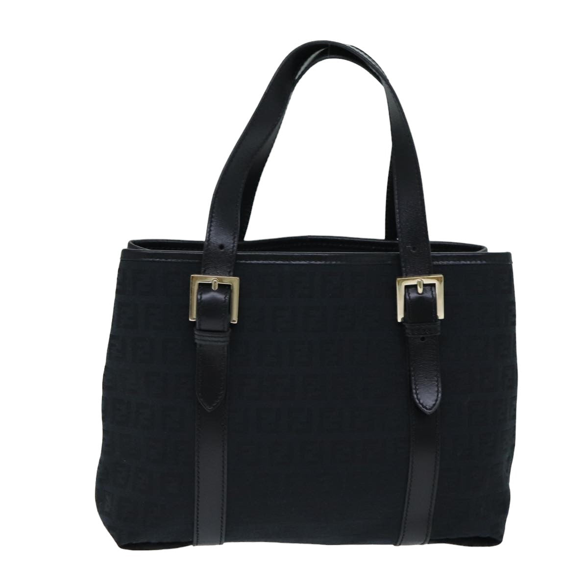 FENDI Zucchino Canvas Hand Bag Black Auth 74841