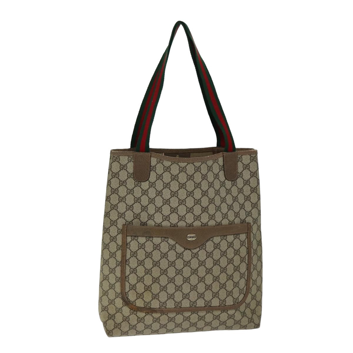 GUCCI GG Supreme Web Sherry Line Tote Bag PVC Beige Red 39 02 003 Auth 74846