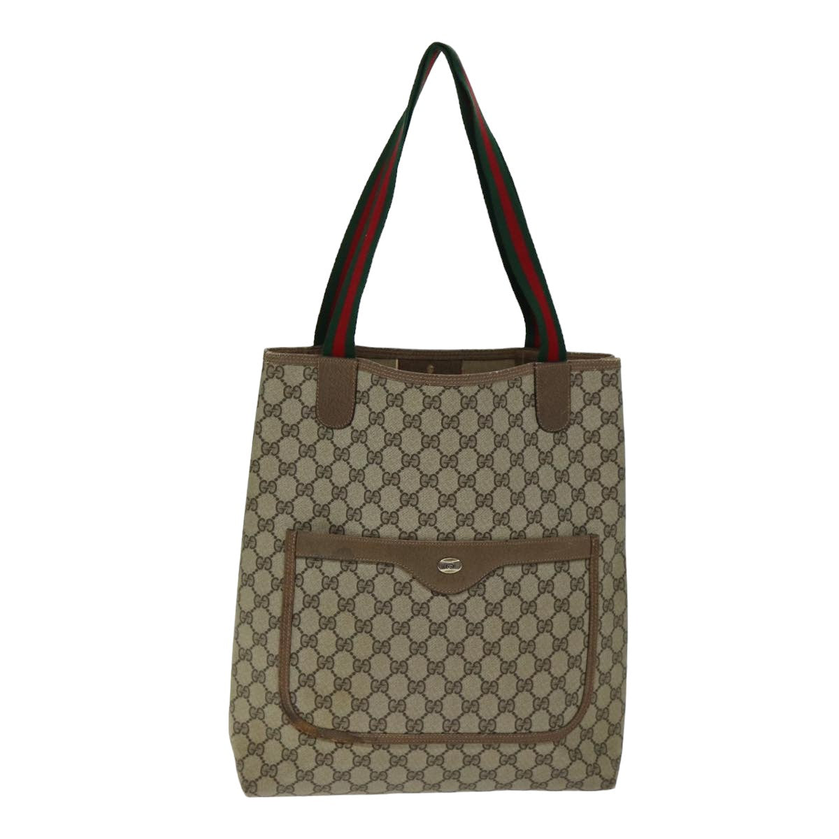 GUCCI GG Supreme Web Sherry Line Tote Bag PVC Beige Red 39 02 003 Auth 74846