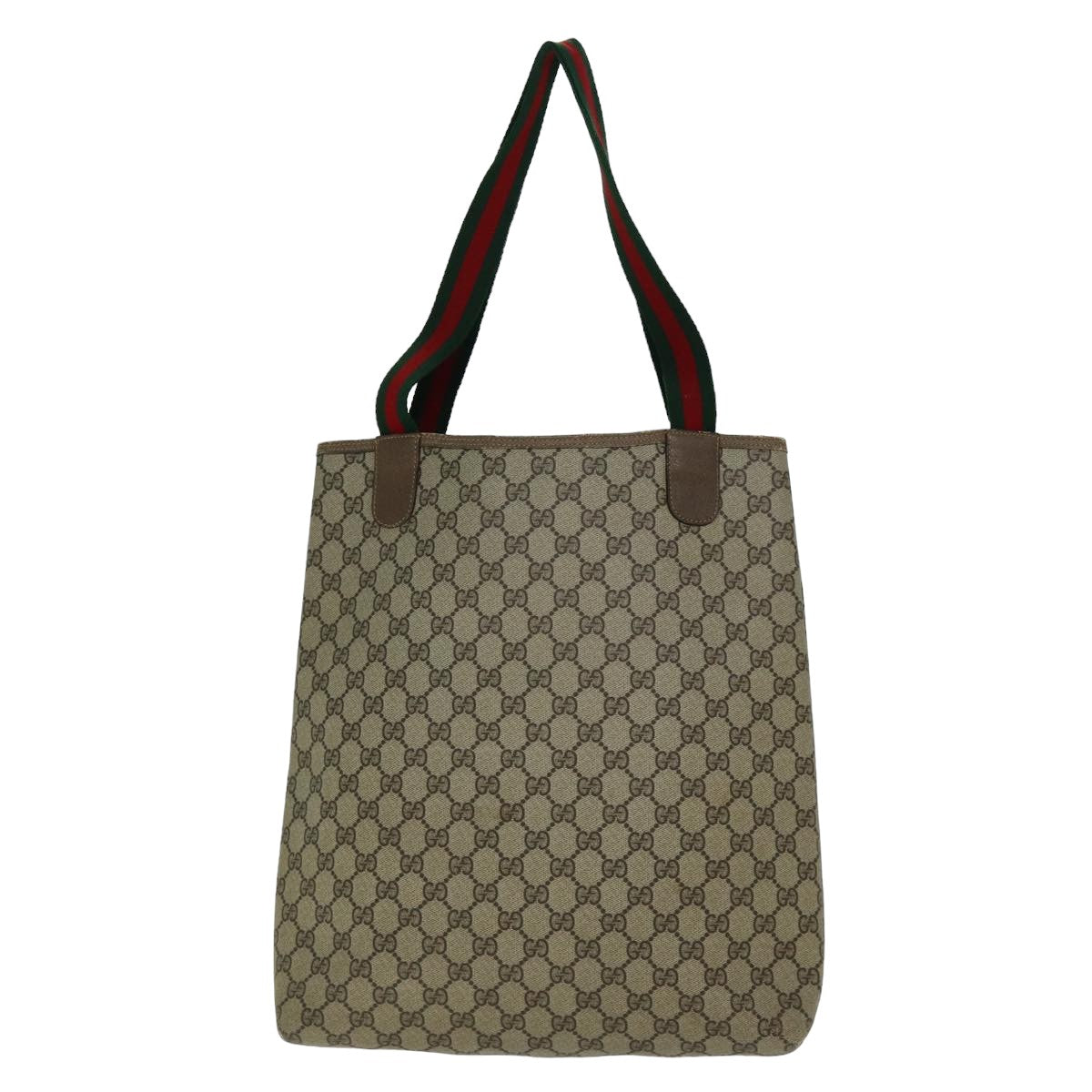 GUCCI GG Supreme Web Sherry Line Tote Bag PVC Beige Red 39 02 003 Auth 74846