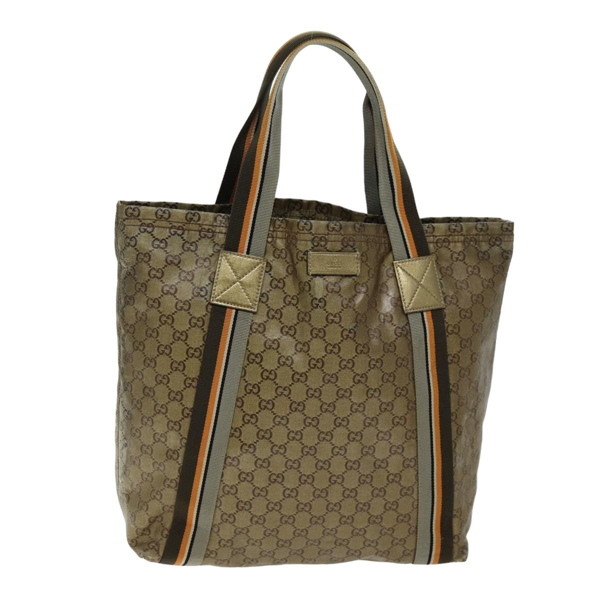 GUCCI GG Crystal Tote Bag Gold Tone Gray Brown Auth 74847