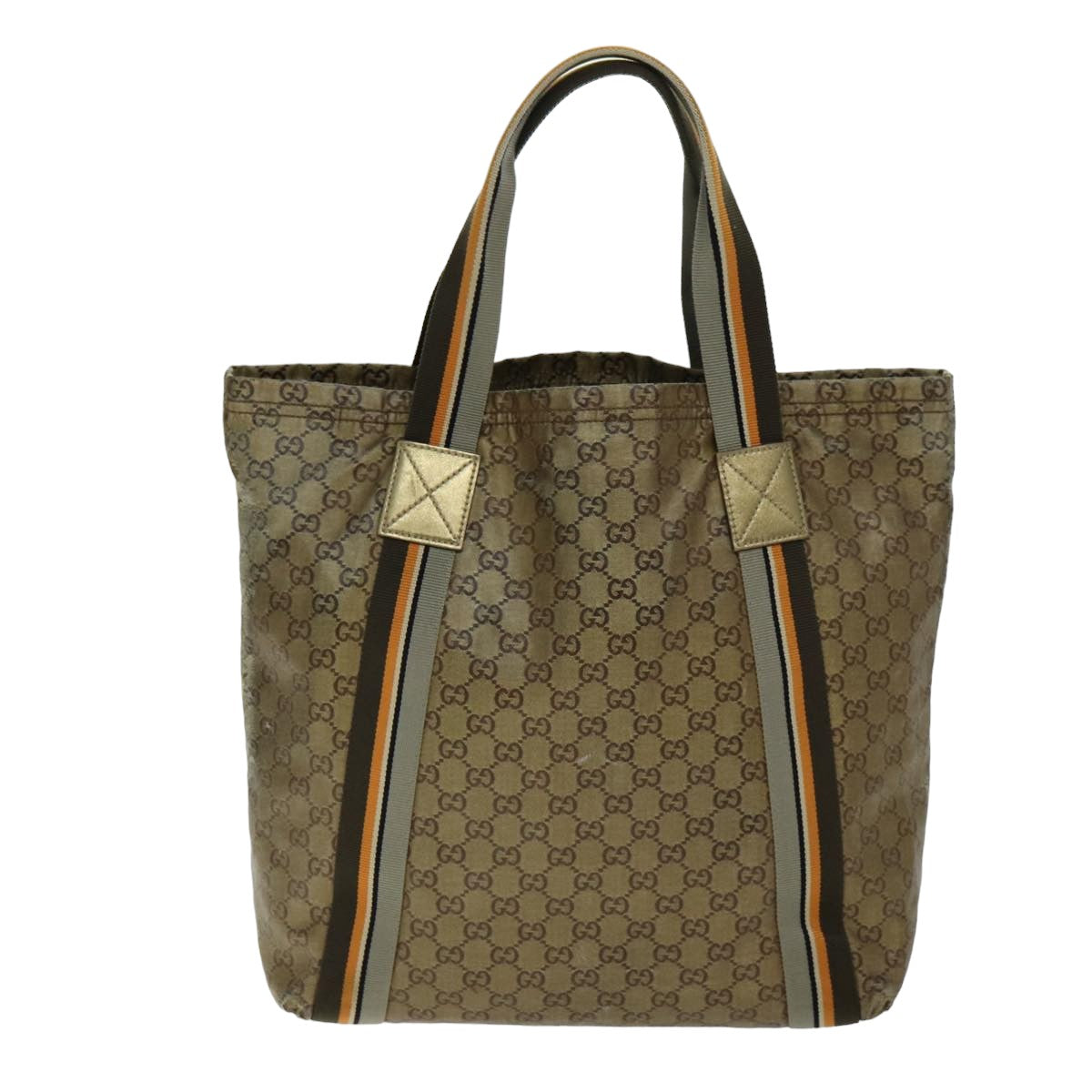 GUCCI GG Crystal Tote Bag Gold Tone Gray Brown Auth 74847