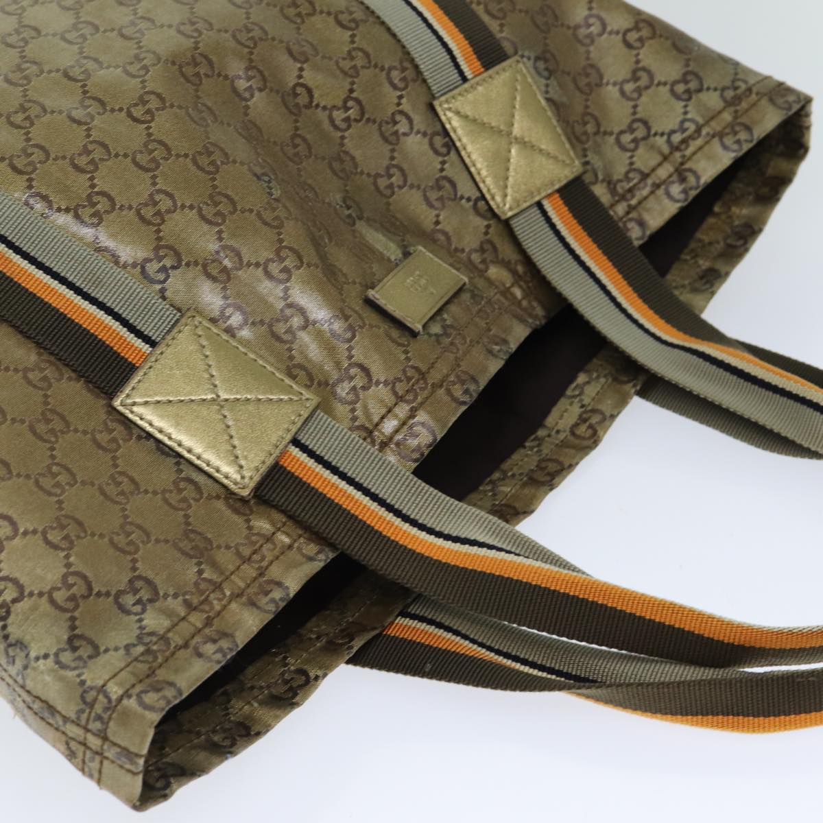 GUCCI GG Crystal Tote Bag Gold Tone Gray Brown Auth 74847