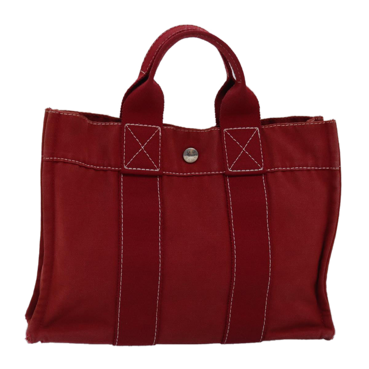 HERMES Deauville PM Tote Bag Canvas Red Auth 74860