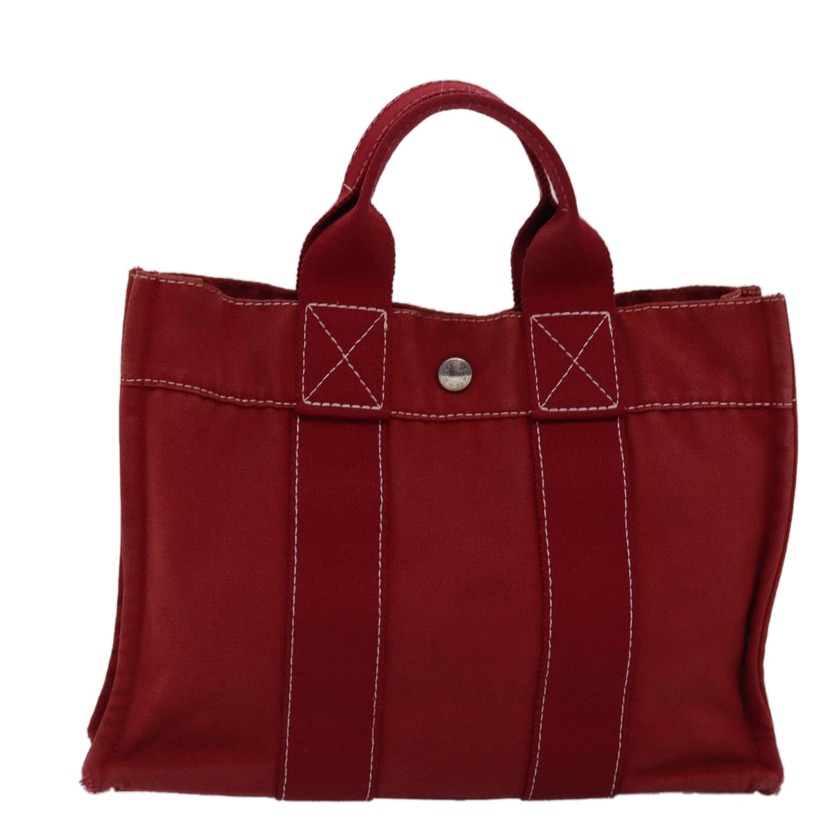 HERMES Deauville PM Tote Bag Canvas Red Auth 74860 - 0