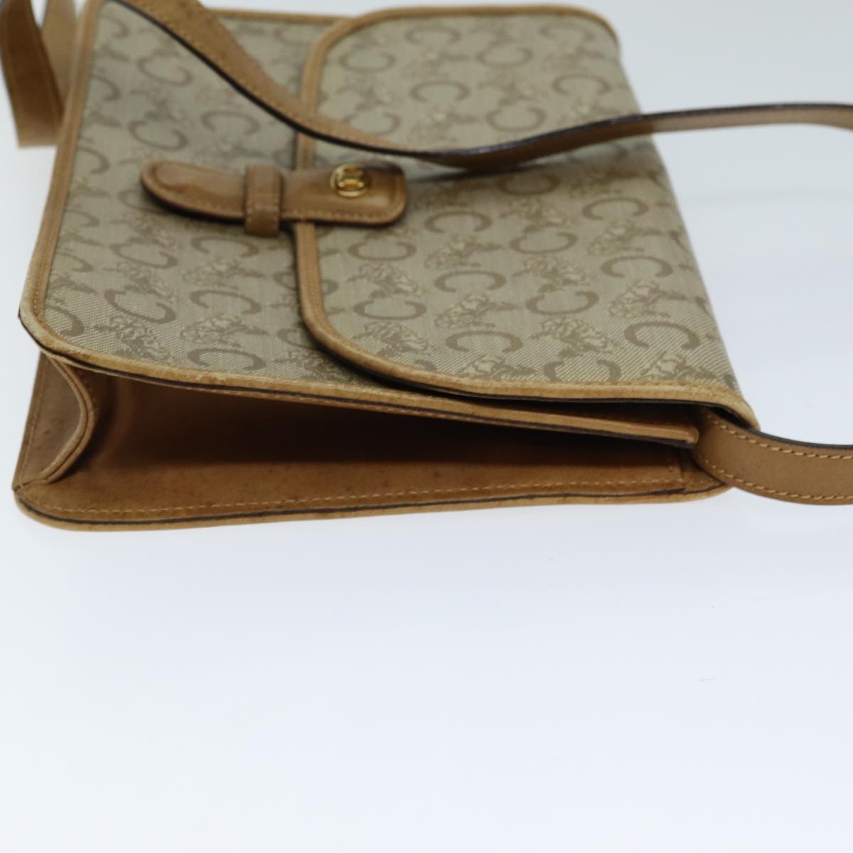 CELINE C Macadam Canvas Shoulder Bag Beige Auth 74866