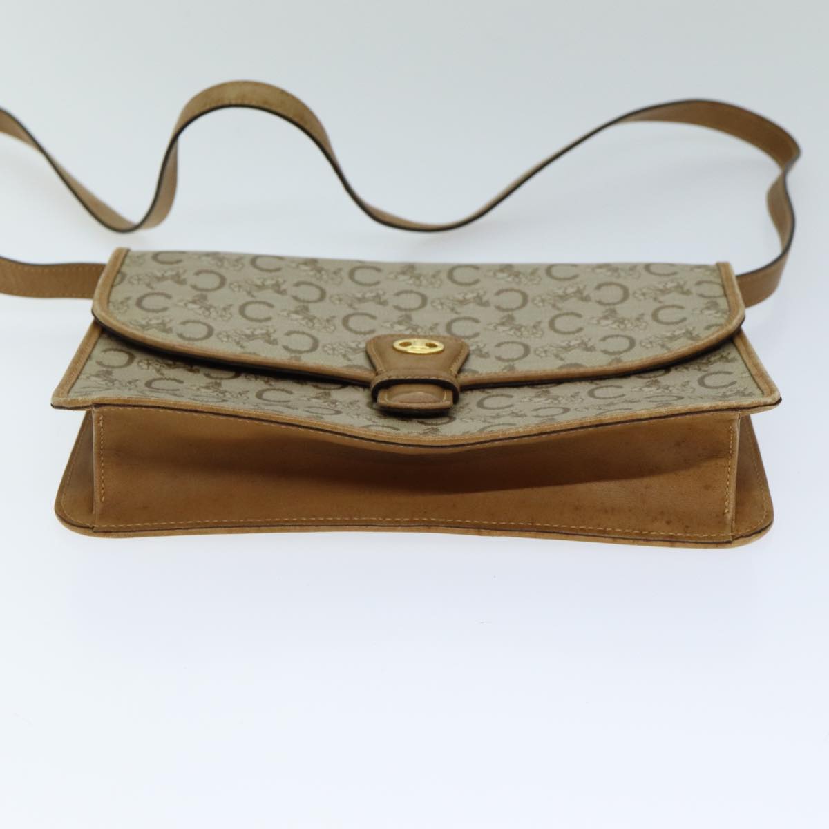 CELINE C Macadam Canvas Shoulder Bag Beige Auth 74866