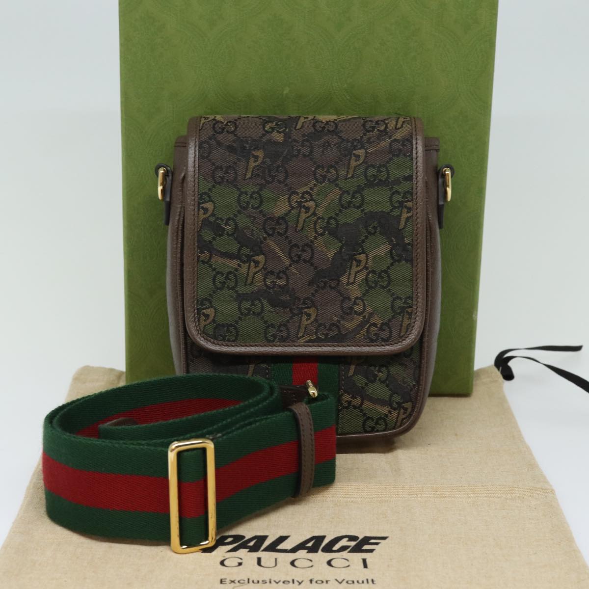 GUCCI GG Canvas Web Sherry Line GUCCIxPALACE Bag Camouflage 723142 Auth 74880S