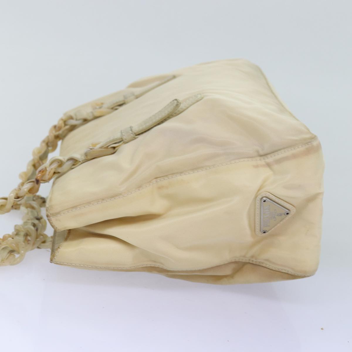 PRADA Chain Shoulder Bag Nylon Beige Auth 74972