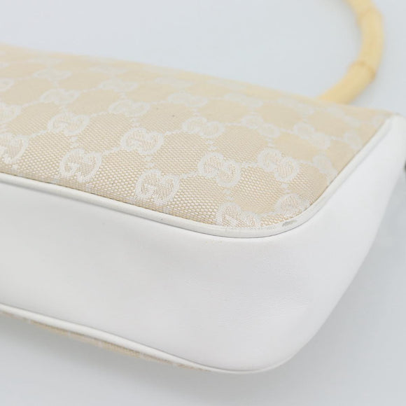 GUCCI Bamboo GG Canvas Hand Bag White Silver 001 3870 Auth 74977