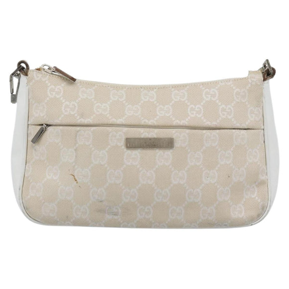 GUCCI Bamboo GG Canvas Hand Bag White Silver 001 3870 Auth 74977