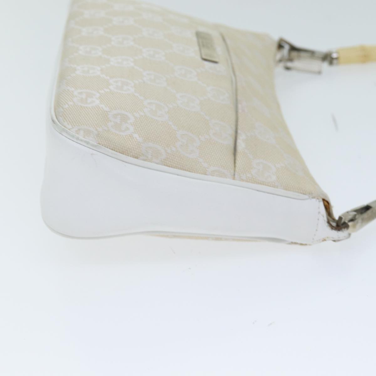 GUCCI Bamboo GG Canvas Hand Bag White 001 3870 Auth 74977