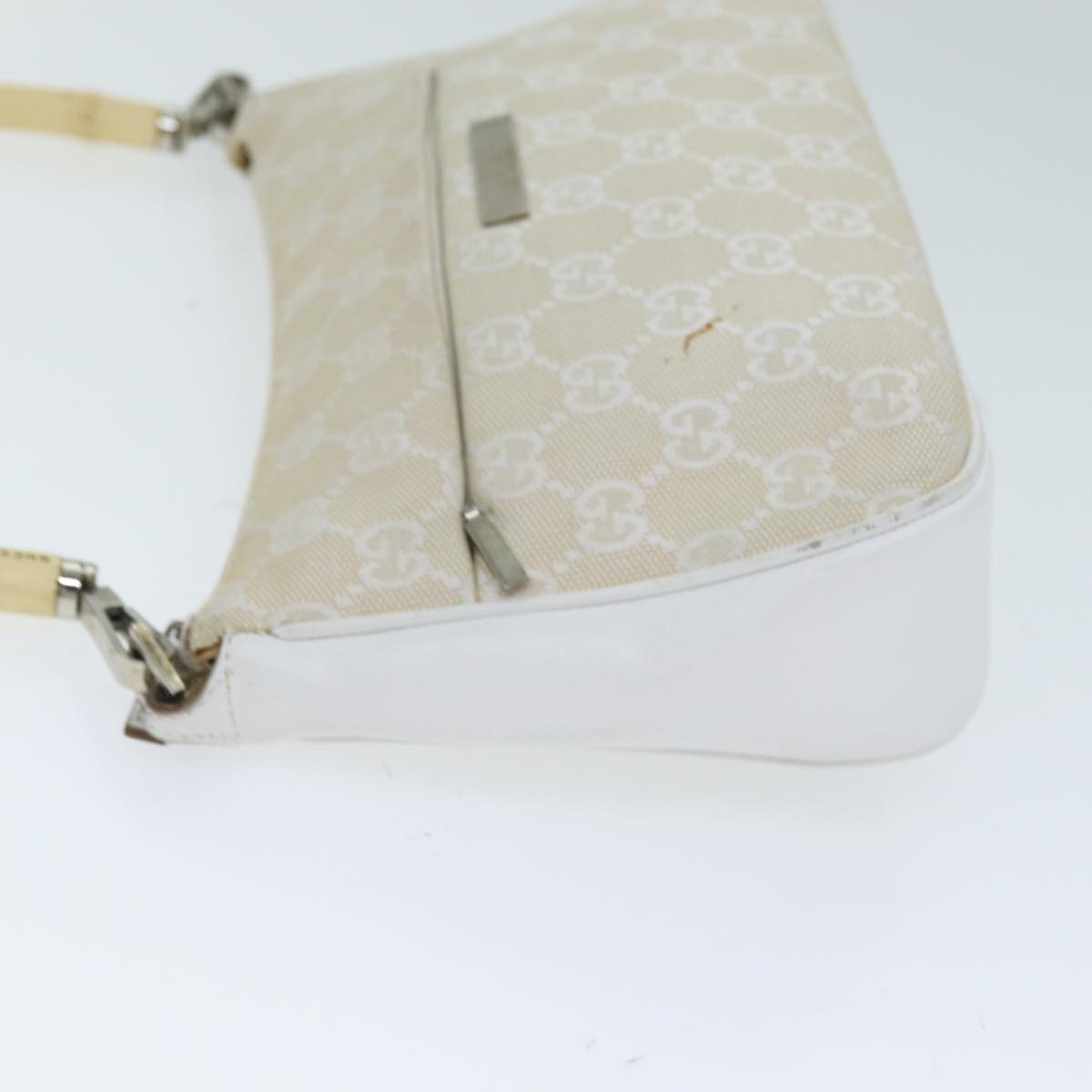 GUCCI Bamboo GG Canvas Hand Bag White 001 3870 Auth 74977