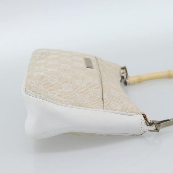 GUCCI Bamboo GG Canvas Hand Bag White Silver 001 3870 Auth 74977