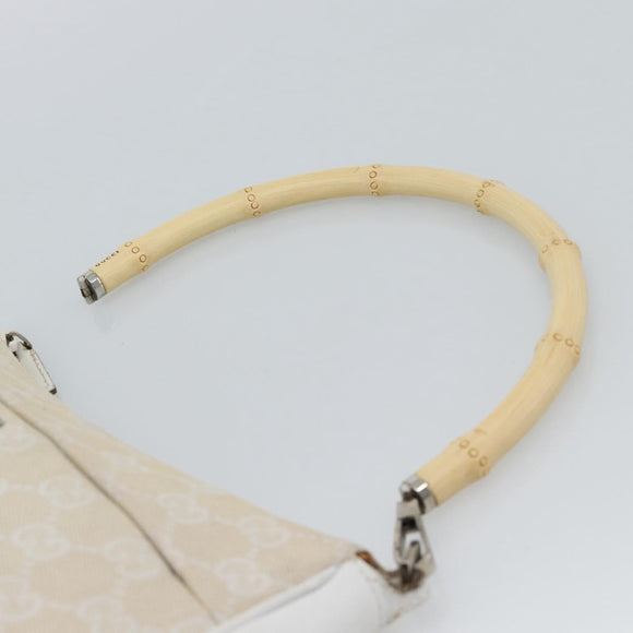 GUCCI Bamboo GG Canvas Hand Bag White Silver 001 3870 Auth 74977
