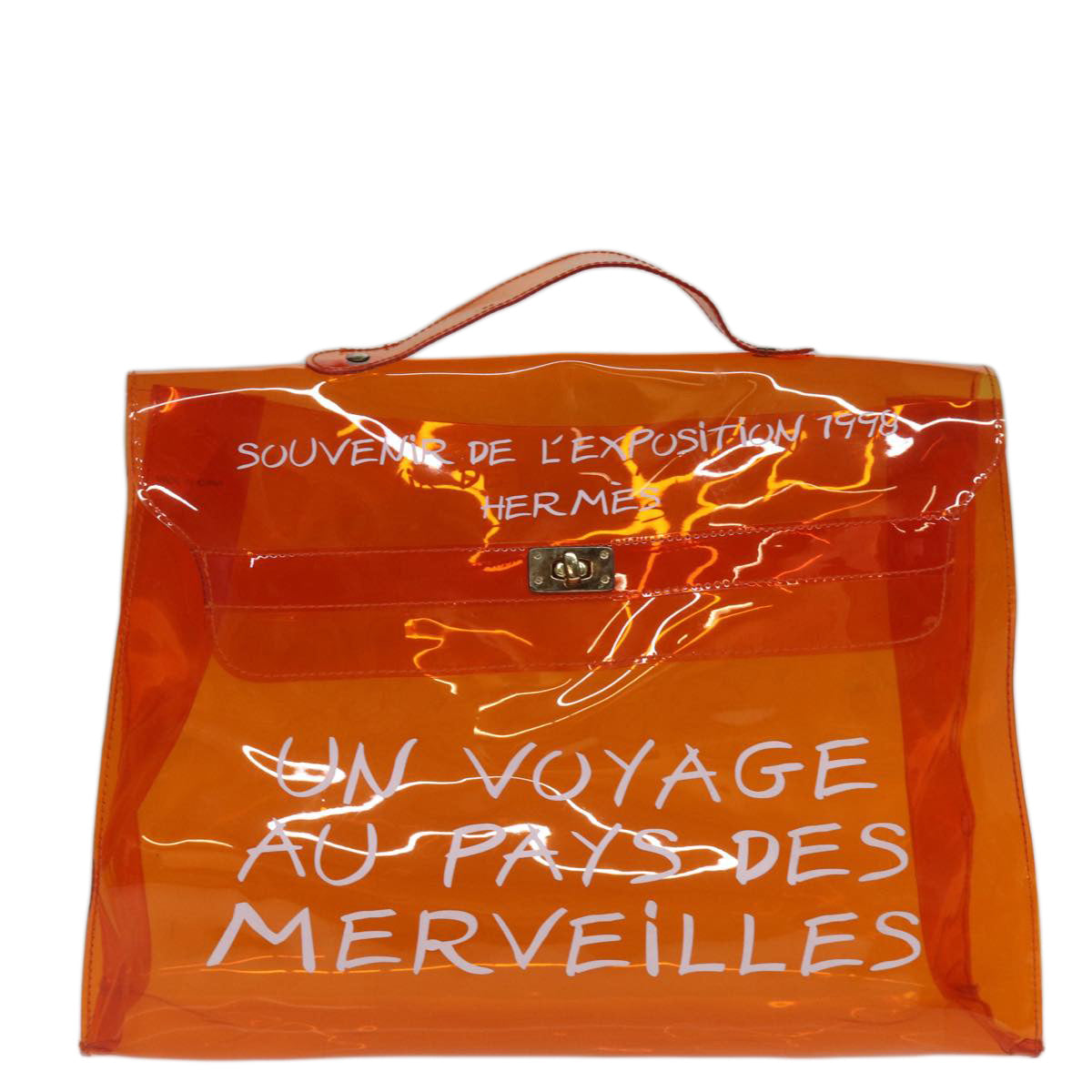 HERMES Vinyl Kelly Hand Bag Orange Auth 74993 - 0