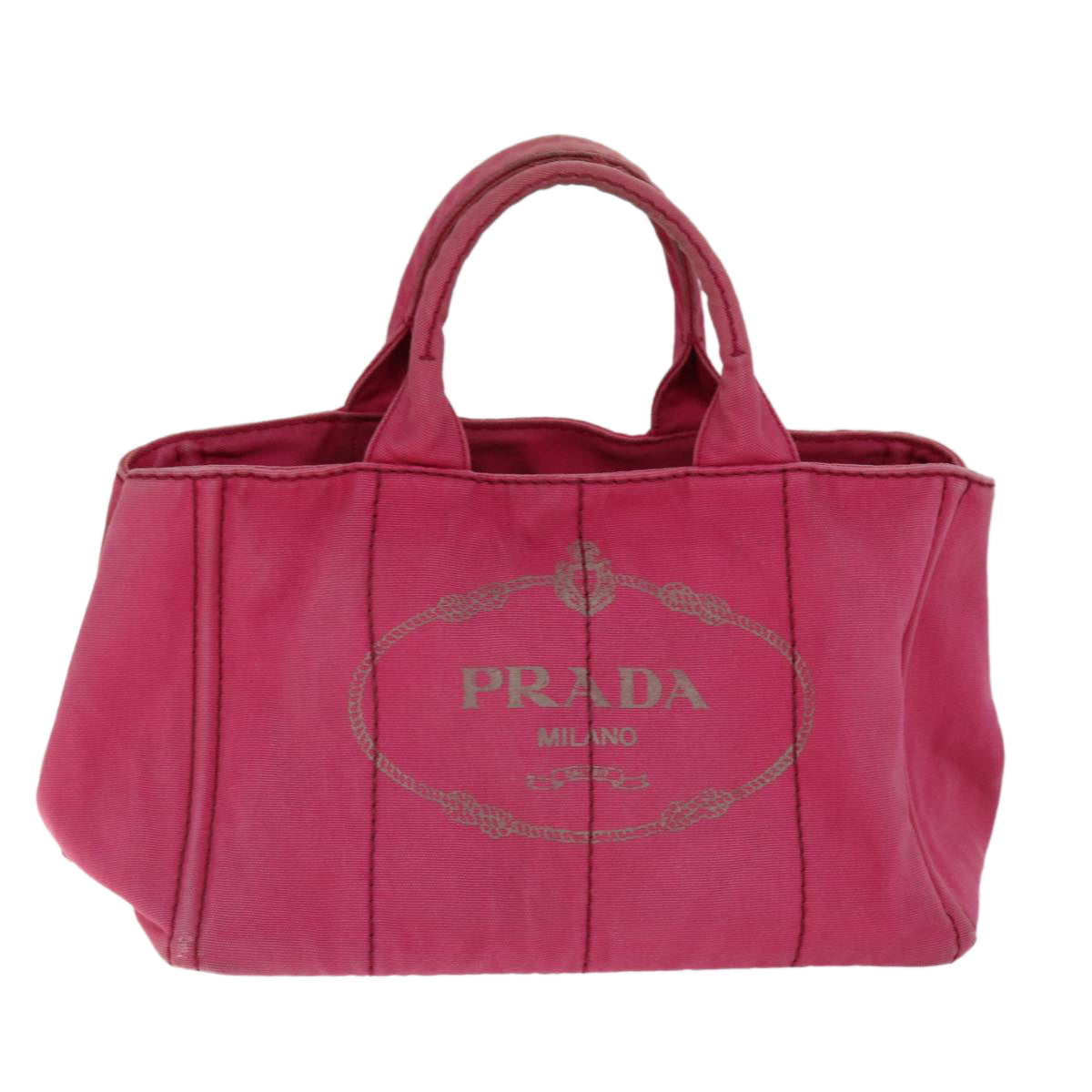 PRADA Canapa MM Hand Bag Canvas Pink Auth 74994
