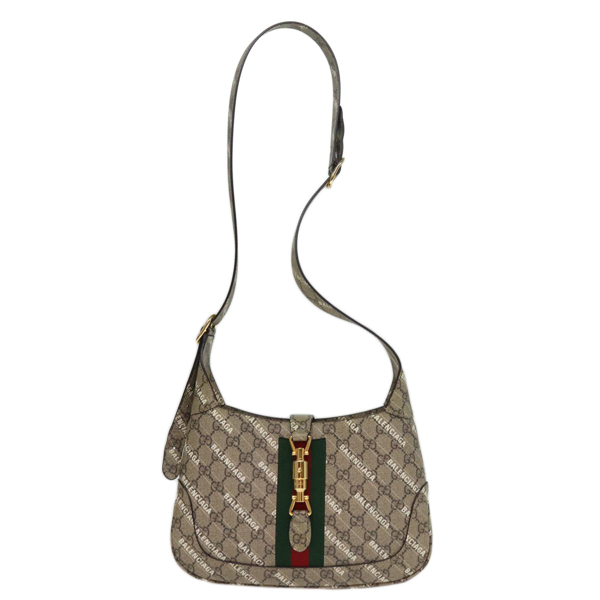 GUCCI GG Supreme Web Sherry Line Jackie Bag BALENCIAGA Beige 636706 Auth 74999SA