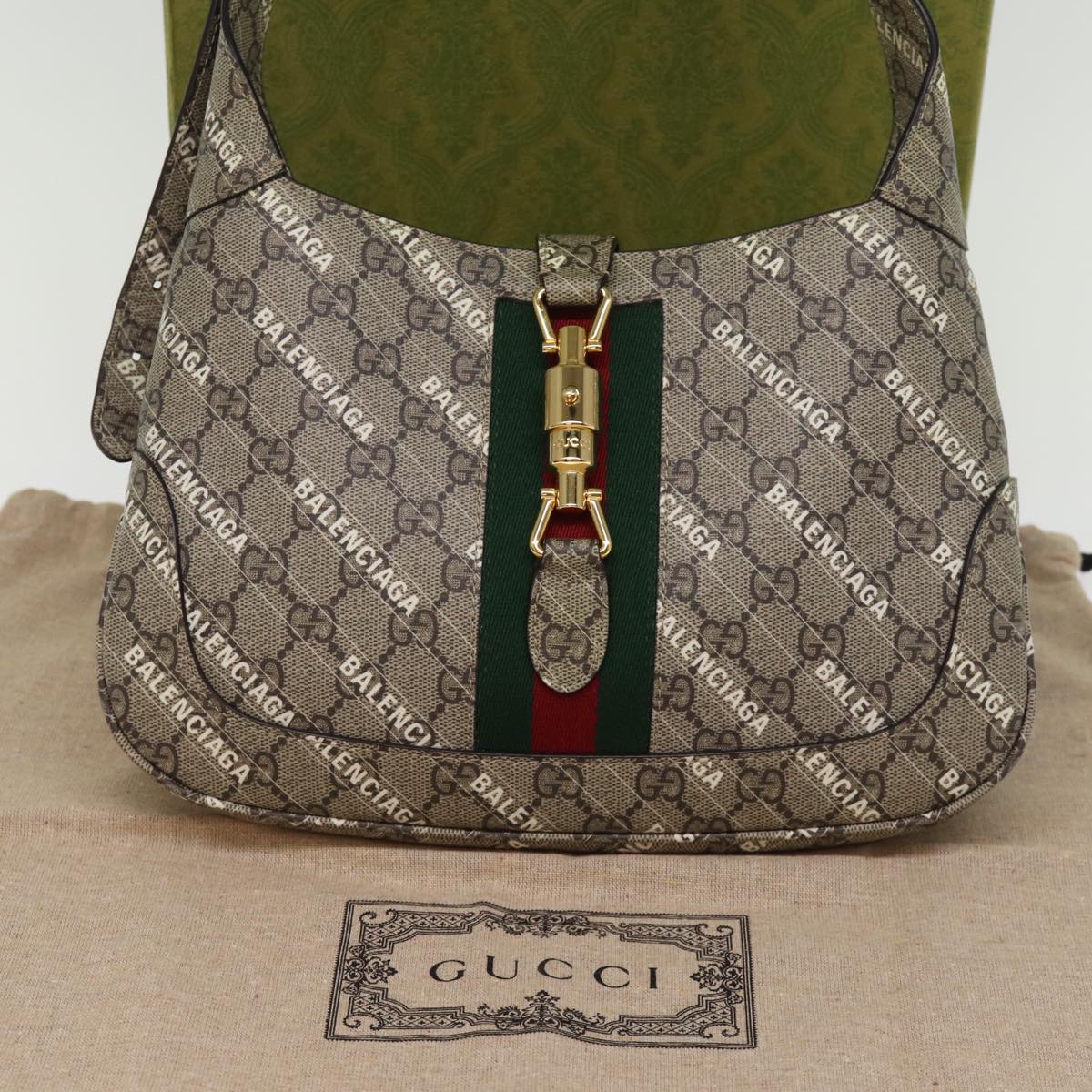 GUCCI GG Supreme Web Sherry Line Jackie Bag BALENCIAGA Beige 636706 Auth 74999SA