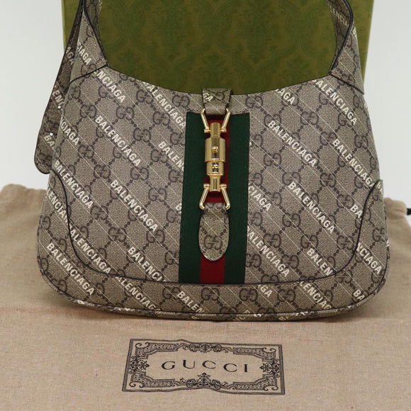 GUCCI GG Supreme Web Sherry Line Jackie Bag BALENCIAGA Beige 636706 Auth 74999SAV
