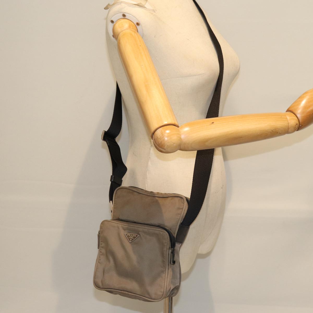 PRADA Shoulder Bag Nylon Beige Auth 75014