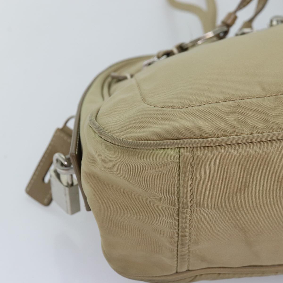 PRADA Hand Bag Nylon Beige Auth 75016
