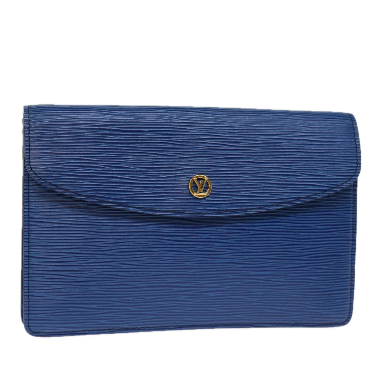 LOUIS VUITTON Epi Montaigne 23 Clutch Bag Blue M52665 LV Auth 75039