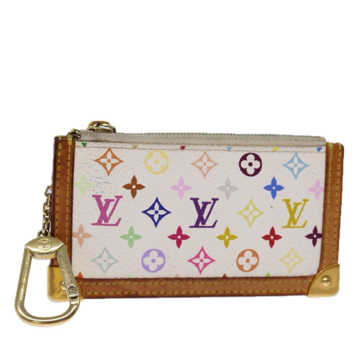 LOUIS VUITTON Monogram Multicolor Pochette Cles Purse White M92655 Auth 75048