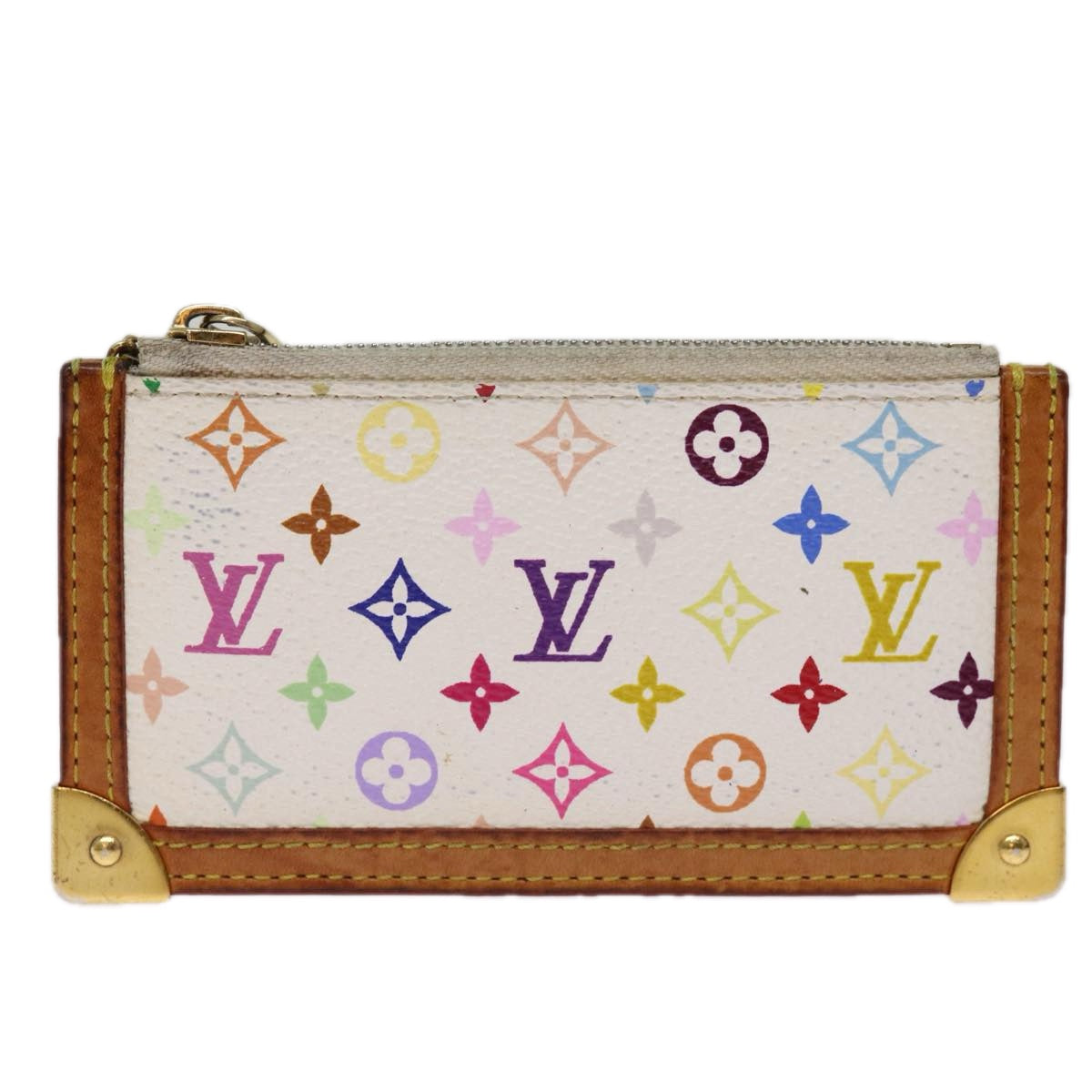 LOUIS VUITTON Monogram Multicolor Pochette Cles Purse White M92655 Auth 75048