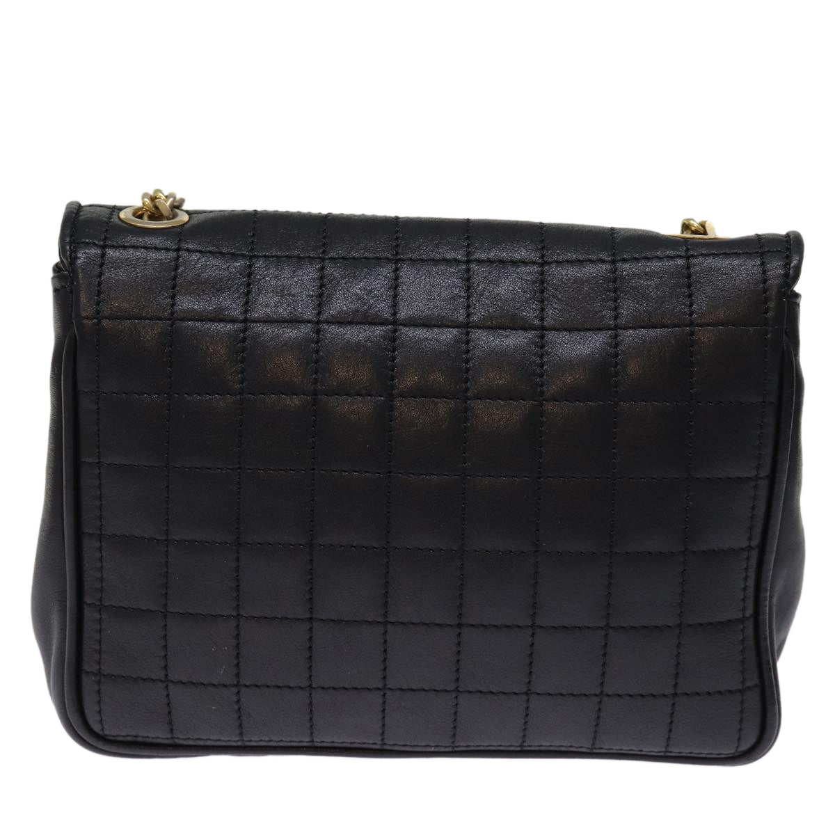 CELINE Chain Shoulder Bag Leather Black Auth 75054