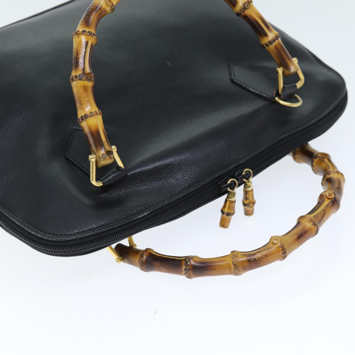 GUCCI Bamboo Hand Bag Leather 2way Black 000 1186 0289 Auth 75113