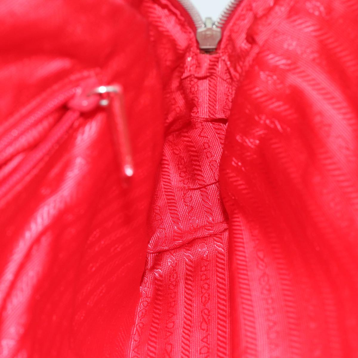 PRADA Sports Tote Bag Canvas Red Beige Auth 75127