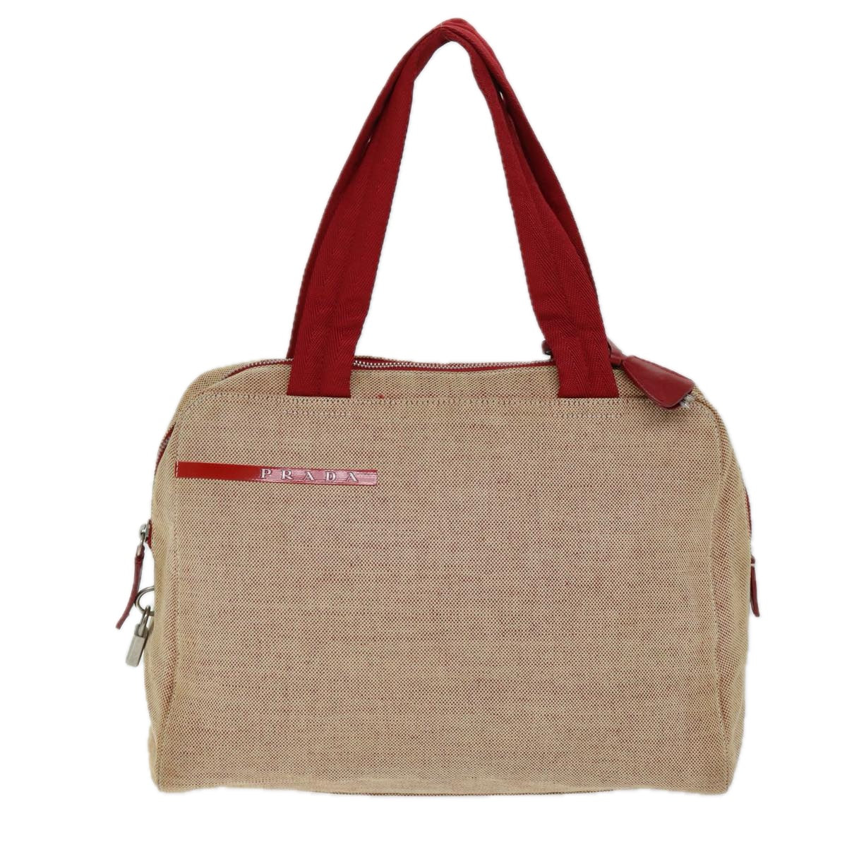 PRADA Sports Tote Bag Canvas Red Beige Auth 75127