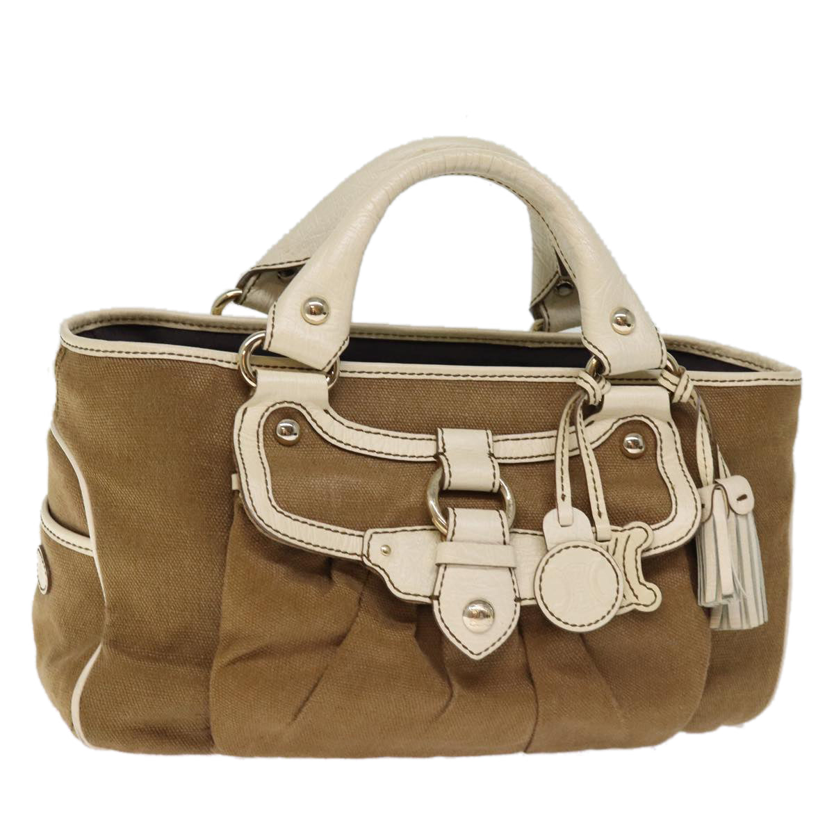 CELINE Hand Bag Canvas Brown Auth 75136